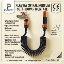 Plasyay Spiral Sulama Yıkama Hortumu Musluk Adaptörlü ve Ayarlı Nozul (Lans) Başlıklı Siyah Inci Set