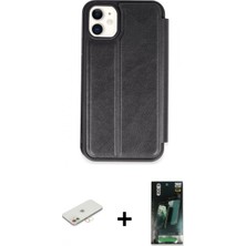 Marsilyan™- iPhone 11 Kılıf Zirve Yansıma Serisi - Siyah 360 Mat Full Body Arka Koruyucu + Yeşil Renkli Kamera Lens Koruma Cam