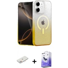 Marsilyan™- iPhone 12 Kılıf Eksen Minimal Özel Seri - Siyah Bilvis 5in1 5d Magic Hayalet Cam Ekran Koruyucu + Pembe Renkli Kamera Lens Koruma Cam