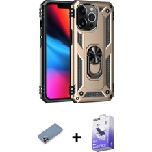 Marsilyan™- iPhone 13 Pro Max Kılıf Ahenk Klasik Koleksiyonu - Siyah Bilvis 5in1 5d Magic Hayalet Cam Ekran Koruyucu + Pembe Shine Kamera Lens Koruma Cam