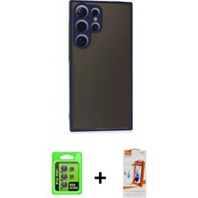 Marsilyan™- Galaxy S24 Ultra Kılıf Ahenk Çizgi Serisi - Siyah Autokit 5in1 Fiber Polymer Nano Ekran Koruyucu + Gri Raze Metal Kamera Lens