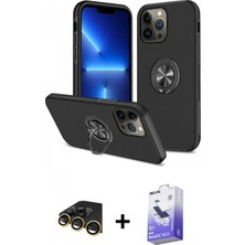 Marsilyan™- iPhone 13 Pro Max Kılıf Odak Form Prime - Siyah Bilvis 5in1 5d Magic Hayalet Cam Ekran Koruyucu + Gold Raze Metal Kamera Lens
