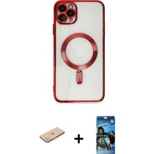 Marsilyan™- iPhone 11 Pro Max Kılıf Nova Işık Özel Seri - Siyah 34D Izgaralı Cam + Sarı Renkli Kamera Lens Koruma Cam