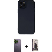 Marsilyan™- iPhone 12 Pro Max Kılıf Çekirdek Modern Serisi - Siyah Bilvis Hayalet Cam Ekran Koruyucu + Yeşil Neon Fosforlu Kamera Lens