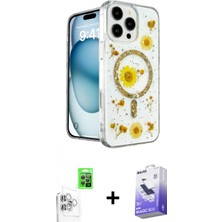 Marsilyan™- iPhone 16 Pro Kılıf Kozmos Doku - Siyah Bilvis 5in1 5d Magic Hayalet Cam Ekran Koruyucu + Beyaz Raze Metal Kamera Lens