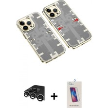 Marsilyan™- iPhone 14 Pro Max Kılıf Ufuk Doku Prime - Siyah Joko 5d Cam + Gümüş Raze Metal Kamera Lens