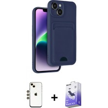 Marsilyan™- iPhone 14 Kılıf Vadi Çizgi Prime - Siyah Bilvis 5in1 5d Magic Hayalet Cam Ekran Koruyucu + Gold Shine Kamera Lens