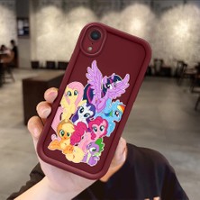 Ucuc iPhone Xr Uyumlu Darbeye Dayanıklı Kamera Korumalı Bordo Silikon Baskı Desenli Kılıf