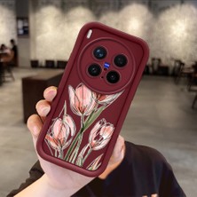 Ucuc Vivo X300 Pro Uyumlu Darbeye Dayanıklı Kamera Korumalı Bordo Silikon Baskı Desenli Kılıf