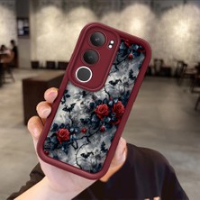 Ucuc Vivo Y19S 4G/Y19S Pro Uyumlu Darbeye Dayanıklı Kamera Korumalı Bordo Silikon Baskı Desenli Kılıf