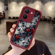 Ucuc Vivo Y27 5G/Y27S Uyumlu Darbeye Dayanıklı Kamera Korumalı Bordo Silikon Baskı Desenli Kılıf