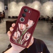 Ucuc Vivo Y19S 4G/Y19S Pro Uyumlu Darbeye Dayanıklı Kamera Korumalı Bordo Silikon Baskı Desenli Kılıf