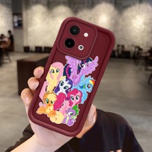 Ucuc Vivo Y28 4g Uyumlu Darbeye Dayanıklı Kamera Korumalı Bordo Silikon Baskı Desenli Kılıf