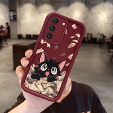 Ucuc Samsung Galaxy S22 Uyumlu Darbeye Dayanıklı Kamera Korumalı Bordo Silikon Baskı Desenli Kılıf