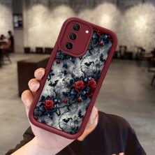 Ucuc Samsung Galaxy S21 Fe 5g Uyumlu Darbeye Dayanıklı Kamera Korumalı Bordo Silikon Baskı Desenli Kılıf