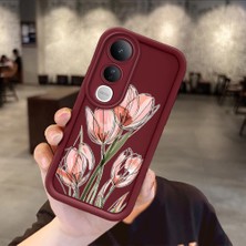 Ucuc Vivo V50 Lite 4g/5g Uyumlu Darbeye Dayanıklı Kamera Korumalı Bordo Silikon Baskı Desenli Kılıf