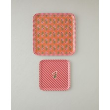 English Home Melamin Kaydırmaz Tepsi 2’li Pembe - Turuncu 33 x 24 cm Çiçek Desenli Şık Tasarım