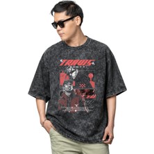 Sevbano Travis Scott Rapper Şarkıcı Baskılı Unisex Oversize Vintage Yıkamalı Tişört