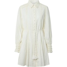Beyaz Kadın Gömlek Yaka Elbise Yassomellı Ls Shırt Dress - D2D