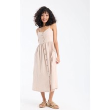 White By Nature Bej Kadın V Yaka Normal Fit Elbise 311348BJ