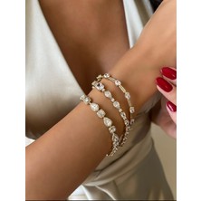 Liva Accessories Altın Kaplama Kararmayan Anti-Alerjik Oval Taşlı Bileklik-Altın RENKLI-17CM 2cm Uzatma