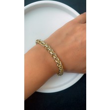 Liva Accessories Altın Kaplama Özel Taşlı Klipsli Kararmayan Anti-Alerjik Altın Renkli Örme Bileklik