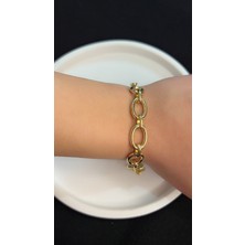 Liva Accessories Eira - Altın Kaplama Oval Halkalı Bileklik