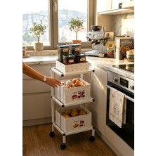 Ar Armese Modern Tasarım 3 Katlı Tekerlekli Metal Sebzelik Beyaz Hava Delikli Mutfak Düzenleyici Organizer
