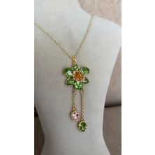 Liva Accessories Flora-Altın Renkli Çelik Çiçek Şekilli Renkli Taşlı Kolye-Kararmayan, Anti-Alerjik, Çok Kaliteli