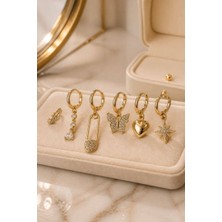 Monalisa Home   6 Adet Figürlü Gold Renk  Zirkon Taşlı Küpe
