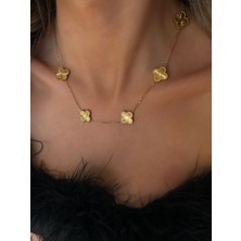 Liva Accessories Zincirli Kolye- Kararmayan, Anti-Alerjik, Çok Kaliteli, Beşli Büyük Cleef Çiçekleri