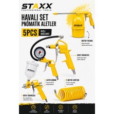 Staxx Power 5 Parça Sanayi Tipi Havalı El Aletleri Seti Kompresör Uyumlu Boya-Motor-Lastik Şişirme Full Takım