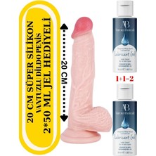 Aşkın Deposu Deromeya Health Gerçekçi Ten Dokusunda 20 cm Duble  ve Vantuzlu Kaliteli Yumuşak Süper Silikon Testisli Realistik Dildo Anal ve Vajinal Kullanıma Uygun 2*50 ml Sade Jel Hediyeli