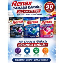 Renax Çamaşır Kapsülü 3’lü Set 30 Yıkama Beyazlar + Renkliler + Siyahlar Toplam 90 Yıkama