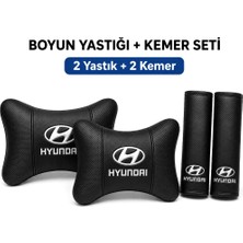 Mutlu Oto Hyundai Nakışlı Boyun Yastığı ve Kemer Pedi Seti 2 Yastık 2 Kemer Siyah Delikli Deri Universal Oto Aksesuar Seti