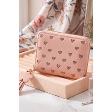 Zurafa Shop Pembe Renk Kalp Detaylı Deri Kadın Cüzdan