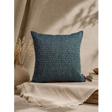 Mrs.Gugar Petrol Mavisi Geometrik Desenli Keten Kırlent Kılıfı 43X43 cm – Premium Collection
