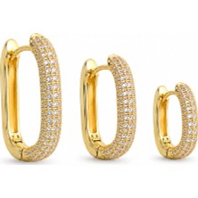 Serelya Pirinç Gold Renk Zirkon Taşlı Halka Model Ysx Trio Küpe Seti
