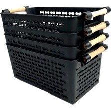 Kitchen Dream 4 Adet - Çok Amaçlı Plastik Tutacaklı Organizer Sepet - Dolap Içi & Çekmece Düzenleyici Sepet Siyah