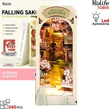 Rolife TGB05 Falling Sakura Kitap Köşesi Book Nook Dıy Minyatür Maket Model Seti Mini Dollhouse 3D Model Kit Detaylı Dekoratif Hobi Seti 3D Puzzle Tiny House