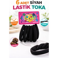 Bezos 6 Adet Siyah Lastik Toka Kalın Saç Lastiği Dayanıklı Esnek Saç Toplama Tokası Kadın ve Kız Çocuk Saç Aksesuarı