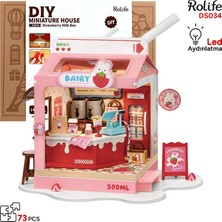 Rolife DS034 Çilekli Süt Dükkanı (Strawberry Milk Box) Dıy Minyatür Maket Model Seti Mini Dollhouse 3D Model Kit Detaylı Dekoratif Hobi Seti 3D Puzzle Tiny House