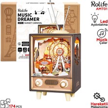 Rolife AMT01 Dönme Dolaplı Müzik Kutusu (Sunset Carnival) Dıy Minyatür Maket Model Seti Ahşap 3D Wooden Puzzle 3D Model Kit Detaylı Dekoratif Hobi Seti Ahşap Maket