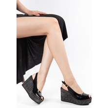 Suins Shoes Suins Jensy Hasır Desenli Kadın Dolgu Taban Sandalet Ayakkabı