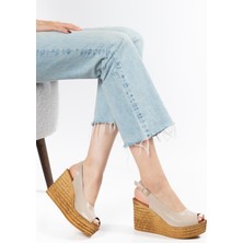 Suins Shoes Suins Jensy Hasır Desenli Kadın Dolgu Taban Sandalet Ayakkabı