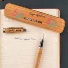 Hediye Vakti Müzik Öğretmenine Hediye Isme Özel Bambu Ahşap Roller Kalem Seti - Öğretmenler Günü Kutulu Kalem