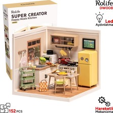 Rolife DW008 Mutlu Yemekler Mutfağı Happy Meals Kitchen Dıy Minyatür Maket Model Seti Mini Dollhouse 3D Model Kit Detaylı Dekoratif Hobi Seti 3D Puzzle Tiny House