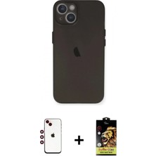 Marsilyan™- iPhone 14 Kılıf Yadigar Yansıma Serisi - Siyah Buffer Cam Ekran Koruyucu + Shine Kamera Lens - Kı