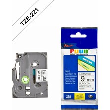 Puun Brother TZE-S221 9mm*8mt Beyaz Üzerine Siyah Güçlü Yapışkanlı Laminasyonlu Muadil Etiket (Tze Tape)