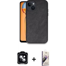 Marsilyan™- iPhone 14 Kılıf Kıvılcım Işık Serisi - Siyah Bilvis 3D Mat Cam Ekran Koruyucu + Pvd Metal Kamera Lens - Mı